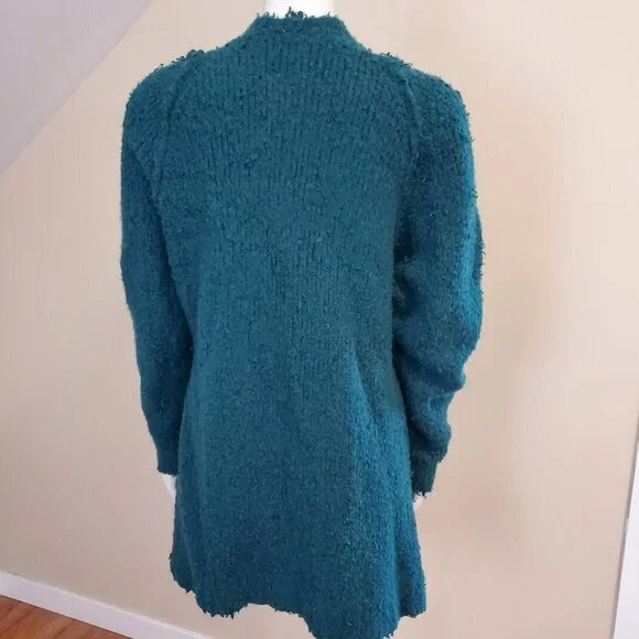 FP Free People Once In A Lifetime Cardigan Size S Frayed Green Longline Sweater - Picture 8 of 12